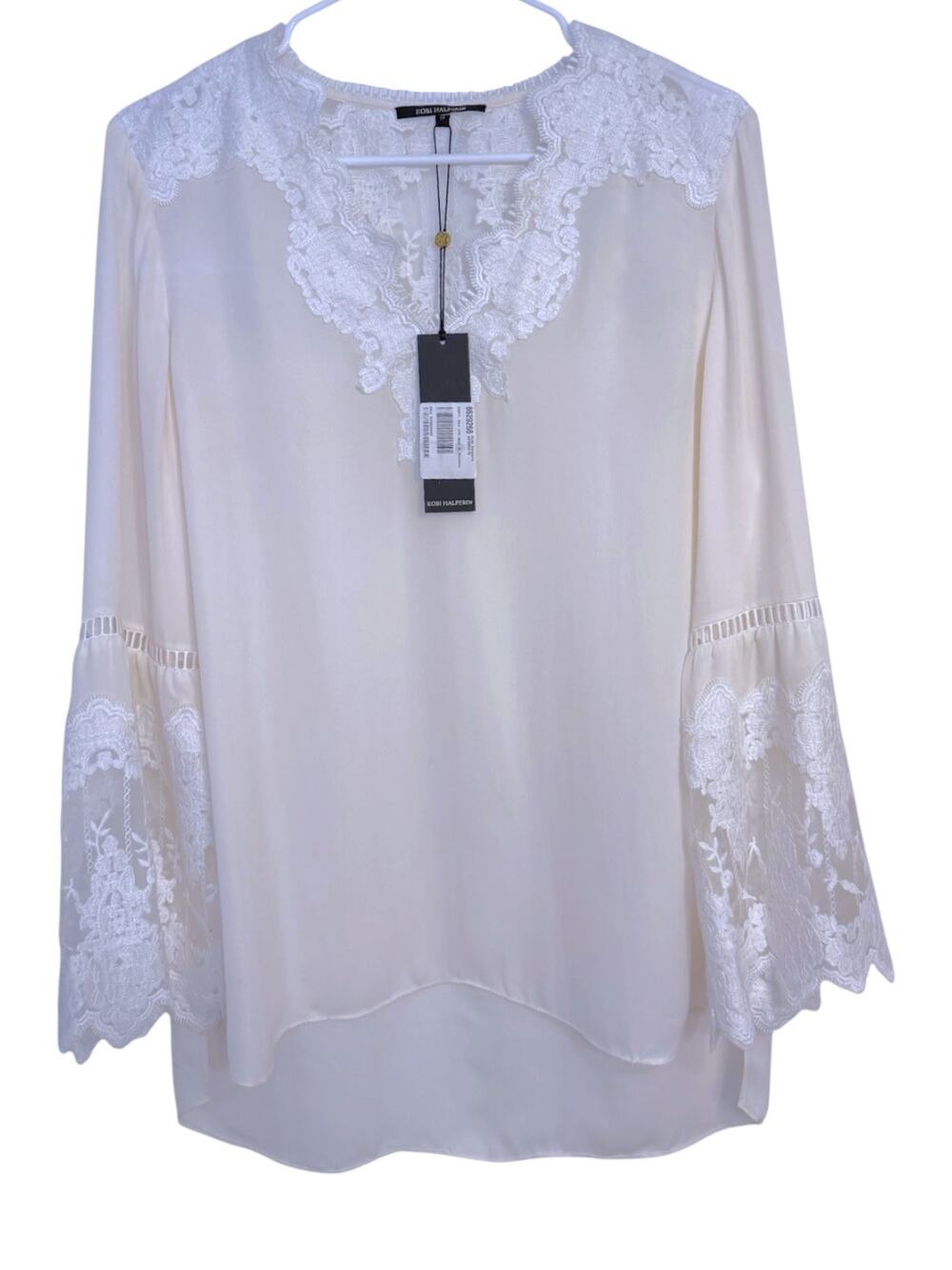 Kobi Halperin Carolina Blouse Ivory Silk Women’s M Bell Sleeve Lace Career NEW